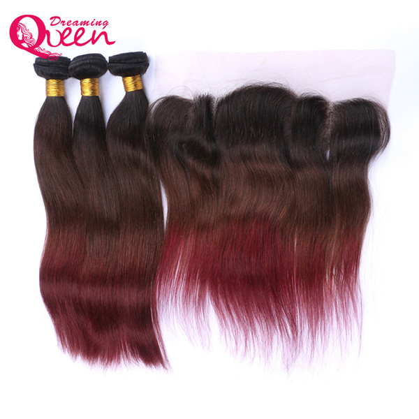 T1B 4 99J Straight Ombre 100% Brazilian Virgin Human Hair Bundles 3 Pcs With 13X4 Ear to Ear Lace Frontal Closure Pre-plucked Hair