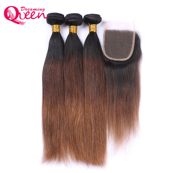 T1B 4 30 Straight Ombre Brazilian Virgin Human Hair Extension 3 Bundles Weaves With 4x4 Lace Closure Natural Hairline With Baby Hair Bundles