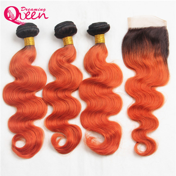 T1B 350 Body Wave Ombre Brazilian Virgin Human Hair Weave Extenions 3 Bundles With 4x4 Lace Closure With Baby Hair Bleached Knots