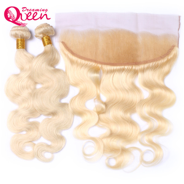 613 Blonde Color Body Wave Ombre Brazilian Virgin Human Hair Extension Weave Bundle 3 Pcs With 13x4 Ear to Ear Lace Frontal Closure