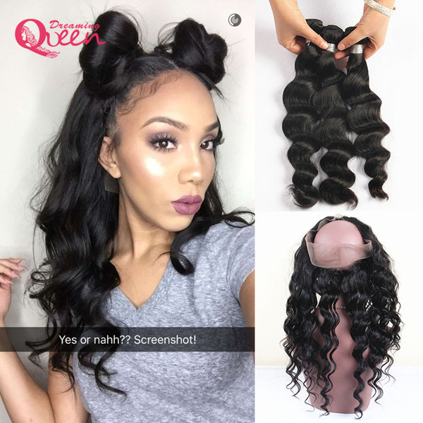 Peruvian Loose Wave Hair Bundles With 360 Lace Frontal Closure Peruvian Virgin Human Hair Loose Wave Hair Weaves 3 Pcs With Frontal Closure