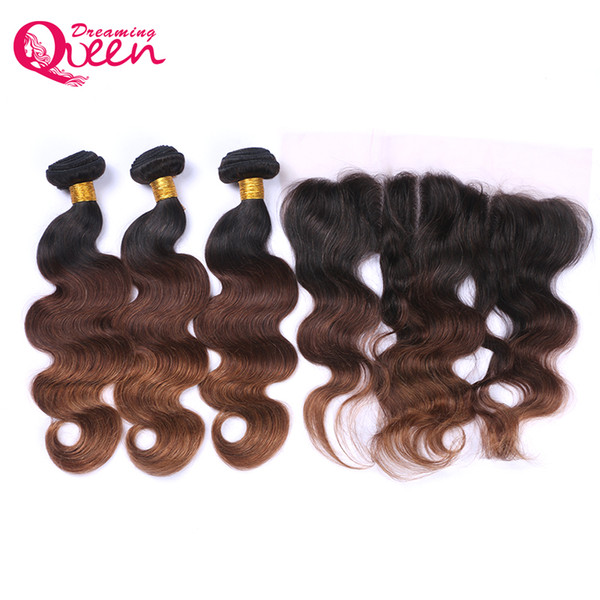 T1B 4 30 Body Wave Ombre 100% Brazilian Virgin Human Hair Bundles With 13x4 Ear to Ear Lace Frontal Pre-plucked Frontals