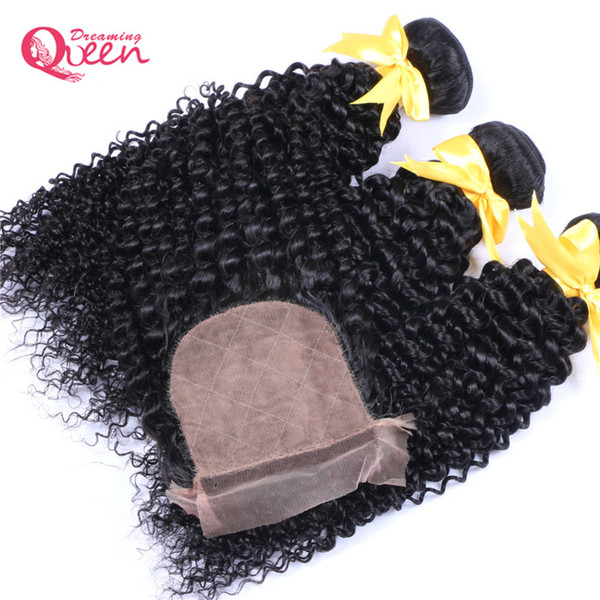 Mogolian Virgin Human Hair With Lace Closure 3 Bundles Mongolian Kinky Curly Silk Base Lace Closure Pre-plucked Hidden Knots Closure