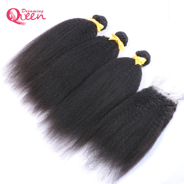 Brazilian Kinky Straight Hair Bundles With Lace Closure Virgin Human Hair 3 Bundles With 4x4 Lace Closure Unprocessed Brazilian Hair Weaves