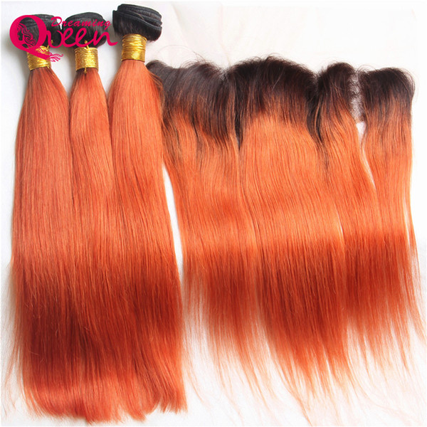 T1B 350 Straight Ombre Brazilian Virgin Human Hair Weaves 3 Bundles With 13x4 Ear to Ear Lace Frontal Closure With Baby Hair Bleached Knots