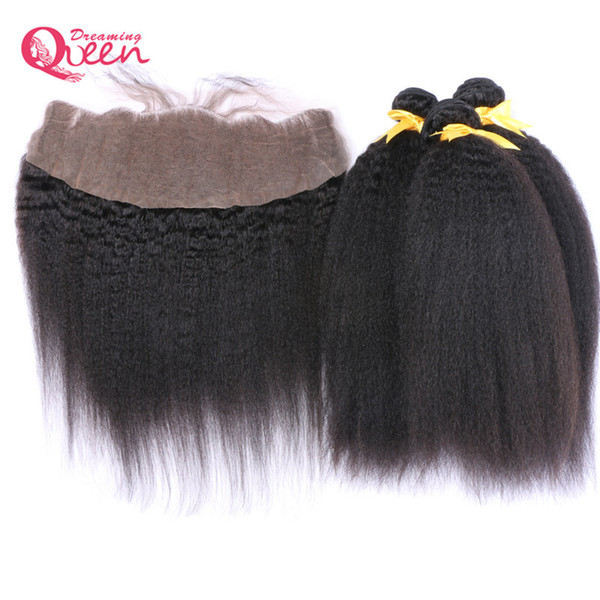 Mogolian Kinky Straight Hair Bundles With Lace Frontal Closure Virgin Human Hair Cos Kinky India Kinky Hair Weaves 3 Bundles With Closure