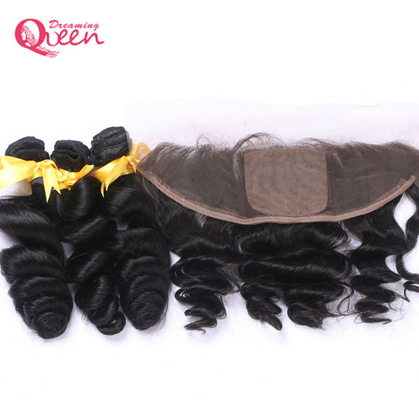 Peruvian Loose Wave Hair Bundles With Silk Base Closure Virgin Human Hair Weaves With Lace Frontal Closure Ear to Ear 13x4 Closure