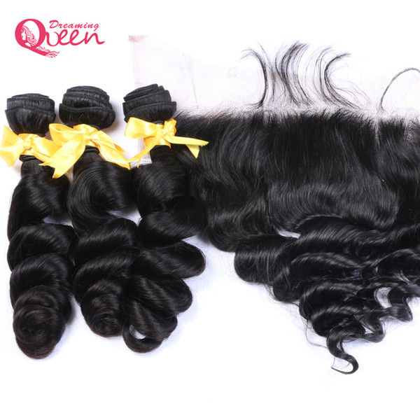 Peruvian Loose Wave Hair Bundles With Closure Peruvian Virgin Human Hair With 13x4 Bleached Knots Closure 3 Bundles With Frontal