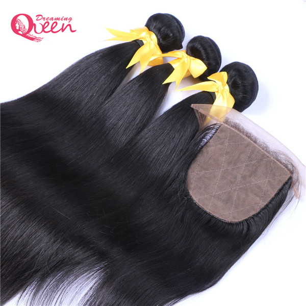 Brazilian Straight Human Hair With Closure 3 Pcs Brazilian Straight Silk Base Lace Closure With Bundles Straight Hair With Closure