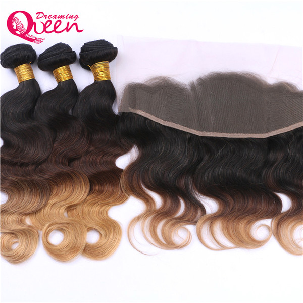 Body Wave T1B 4 27 Ombre Brazilian Virgin Human Hair Weaves 3 Bundles With 13x4 Ear to Ear Bleached Knot Lace Frontal With Baby Hair