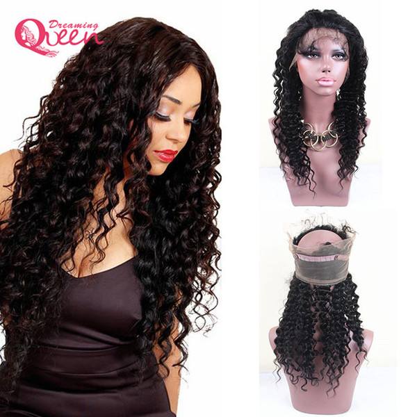 Brazilian Deep Wave Hair Bundles With 360 Lace Frontal Closure Brazilian 100% Virgin Human Hair Weaves With Pre-plucked Frontals Closure