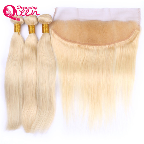 613 Blonde Color Straight Ombre Brazilian Virgin Human Hair Extension Weave Bundle 3 Pcs With 13x4 Ear to Ear Lace Frontal Closure