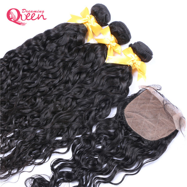 Brazilian Virgin Human Hair 3 Bundles With Silk Base Lace Closure Natural Wave Human Hair Weaves With Lace Closure Middle Free Three Part