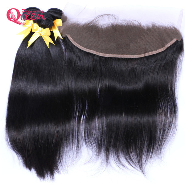 Brazilian Straight Hair Bundles With Lace Frontal Closure Virgin Human Hair With 13x4 Ear to Ear Lace Closure Bleached Knots Frontal