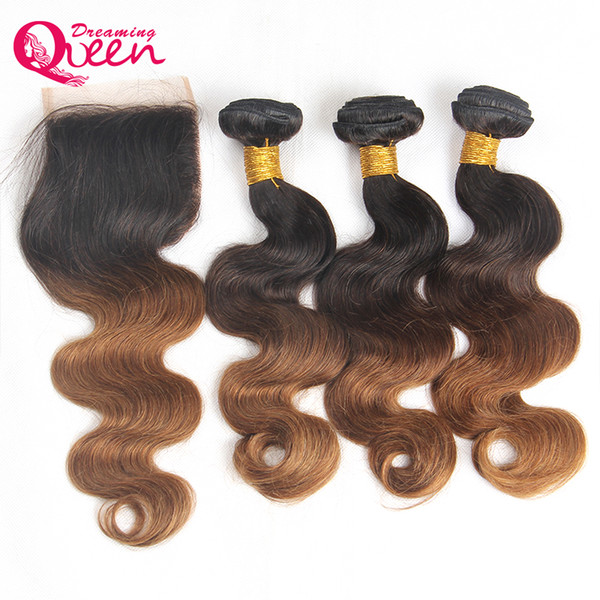 T1B 30 Color Body Wave Ombre Brazilian Virgin Human Hair Bundles 3 Pcs With 4x4 Lace Closure Natural Hairline Ombre Hair Bundles