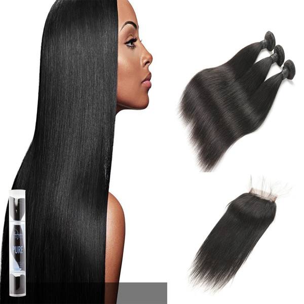 Laflare Hair Product 3 Bundles Indian Silky Virgin Straight Hair Extensions With Free Part Lace Closure Grade 9A On Sale