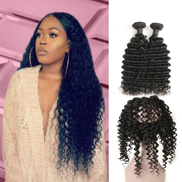 Indian Pre Plucked 360 Lace Frontal Closure With Baby Hair With 2 Bundles Deep Wave Indian Virgin Milk Hair