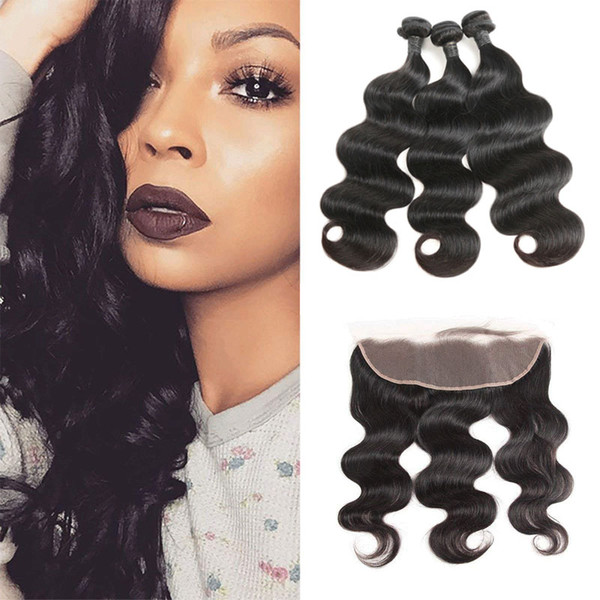 Human Hair 3 Bundles Indian Body Wave with Frontal Closure 13*4 Ear To Ear Lace Frontal Closure with Bundles Remy Hair