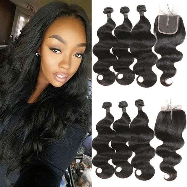 Peruvian Body Wave 3 Bundels With Closure Peruvian Hair Bundles With Middle Part Lace Closure Human Hair With Bundles Remy Natural Color