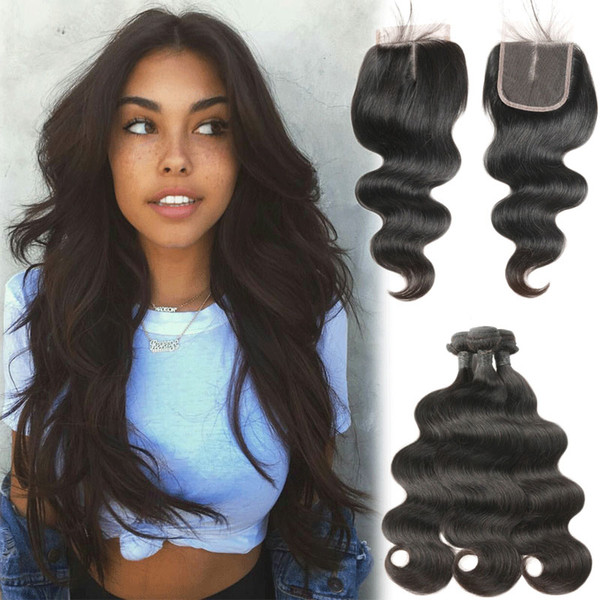 Body Wave Bundles With Closure Malaysian Body Wave 3 Bundles With Closure Middle Part Lace Closure Human Remy Hair