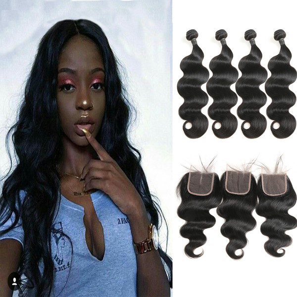 Malaysian Virgin Hair Body Wave With Lace Closure 4 Pieces 4X4 Lace Closure With Bundles Deals Factory Directly Supply