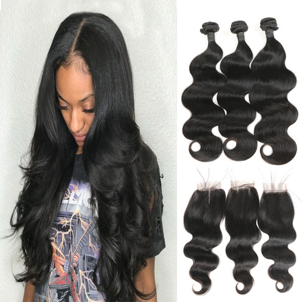 Indian Virgin Hair Body Wave With Lace Closure 3 Pieces 4X4 Lace Closure With Bundles Deals Factory Directly Supply