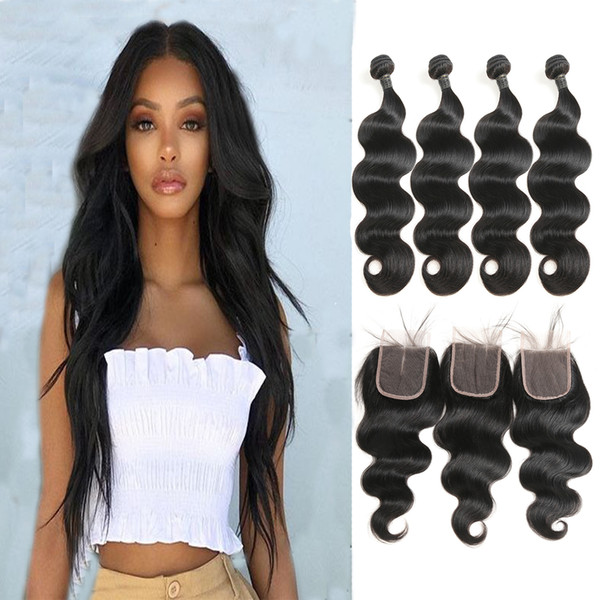 Milk Brazilian Human Hair Bundles With Closure Body Wave 4 Bundles With 4X4 Lace Closure Beauty Non-Remy Hair Extension