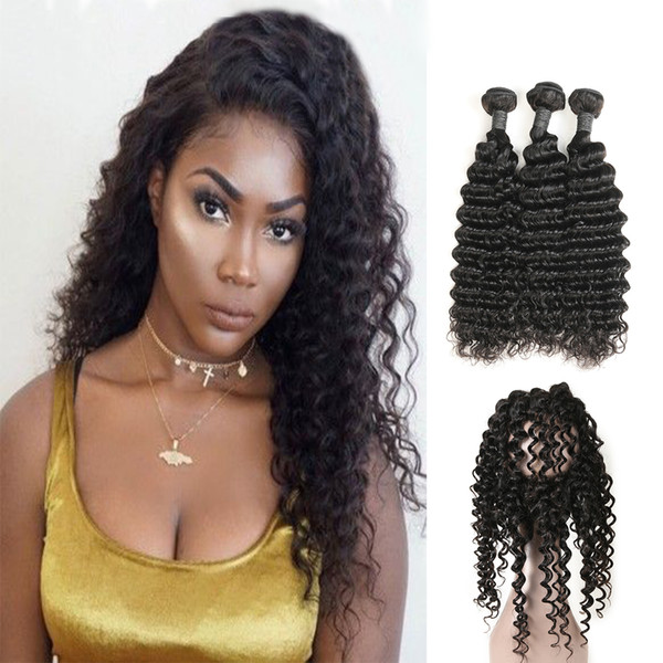 Deep Wave And Straight Human Hair Products With 360 Frontal Closure 3 Bundles Indian Virgin Hair Extensions Wholesale Price