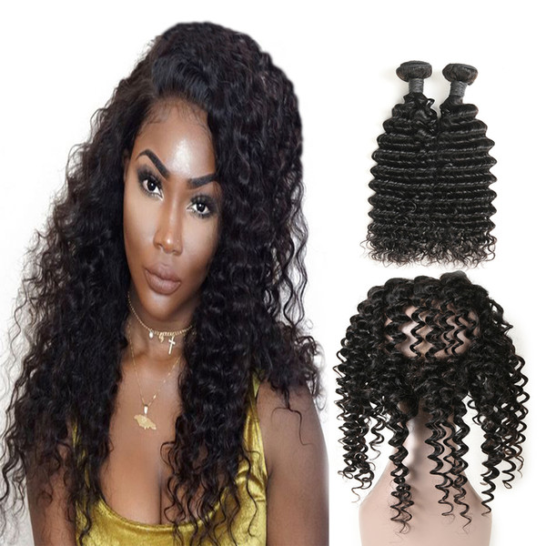 Laflare Hair 360 Lace Frontal Closure With Baby Hair With Brazilian Virgin Silky Deep Wave Human Hair 2 Bundles