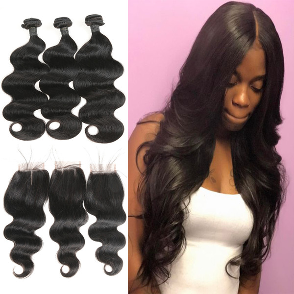 Milk Peruvian Human Hair Bundles With Closure Body Wave 3 Bundles With 4X4 Lace Closure Beauty Non-Remy Hair Extension