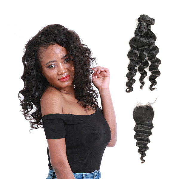 Best Selling Indian Virgin Natural Human Hair Bundles 3 Pcs With 4*4 Middle Part Lace Closure Factory Directly Supply