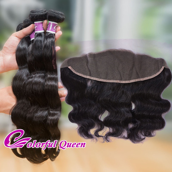 Malaysian Virgin Human Hair Lace Frontal Closure 3pcs Malaysian Body Wave Weave Bundles with Lace Frontals 13x4 Ear to Ear Frontal Closures