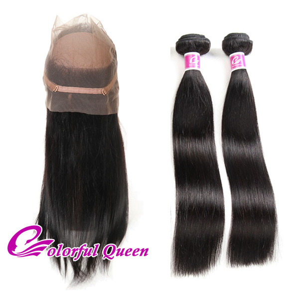 Malaysian Straight Virgin Hair 2 Bundles with Pre Plucked 360 Lace Frontal with Baby Hair Human Hair Weaves with 360 Frontal 3Pcs/Lot