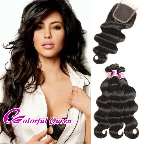 Brazilian Hair Bodywave Lace Closure with 3 Bundles 7A Brazilian Virgin Hair Body Wave with Lace Closure Human Hair Bundles with Closure