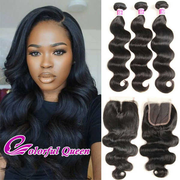 Indian Body Wave Virgin Hair 3 Bundles with Closure 4pcs/Lot Wavy Indian Human Hair Bundles with Closure Body Wave With Lace Closures