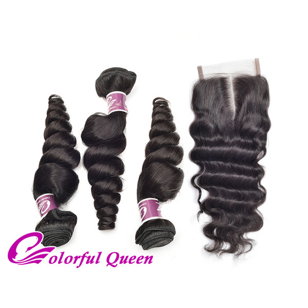 Human Hair Weave 3 bundles with Lace closure Grade 7A Closure with Bundles Brazilian Loose Wave with Closure 4x4 Free/Middle/3 Part