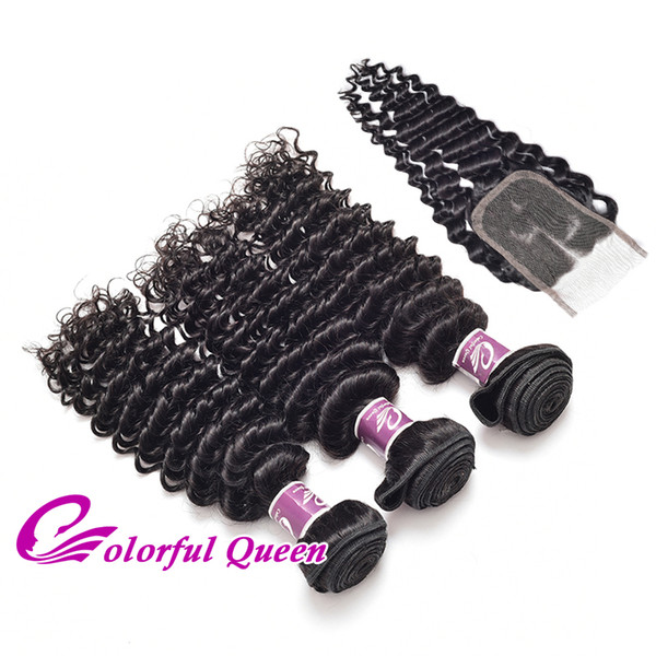 Malaysian Hair Lace Closure with Bundles Grade 7A 3 Pcs Malaysian Deep Wave Virgin Hair Bundle Weaves with Closure 4Pcs/Lot Crochet Braid