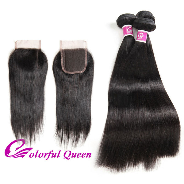 Malaysian Straight Virgin Hair with Closure 3Pcs Straight Human Hair Weave Bundles with Closure 4Pcs/Lot Malaysian Hair with Lace Closure