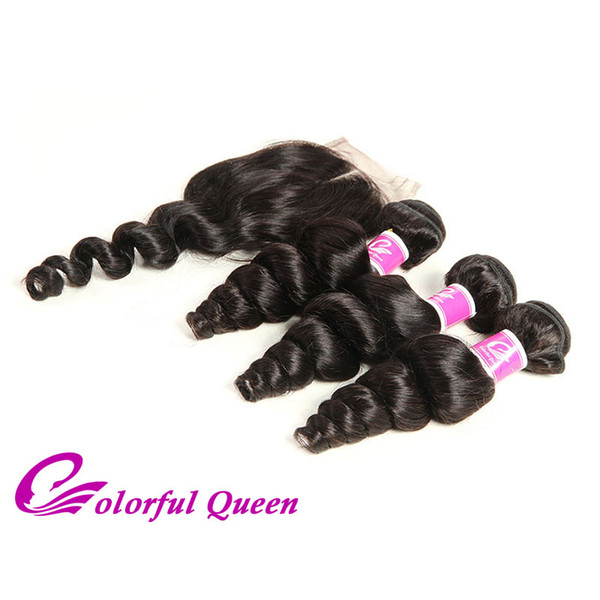 Brazilian Loose Wave with Closure Brazilian Human Hair 3 Bundles with Lace Closure Loose Curly Weave Bundles with lace Closure Baby Hair