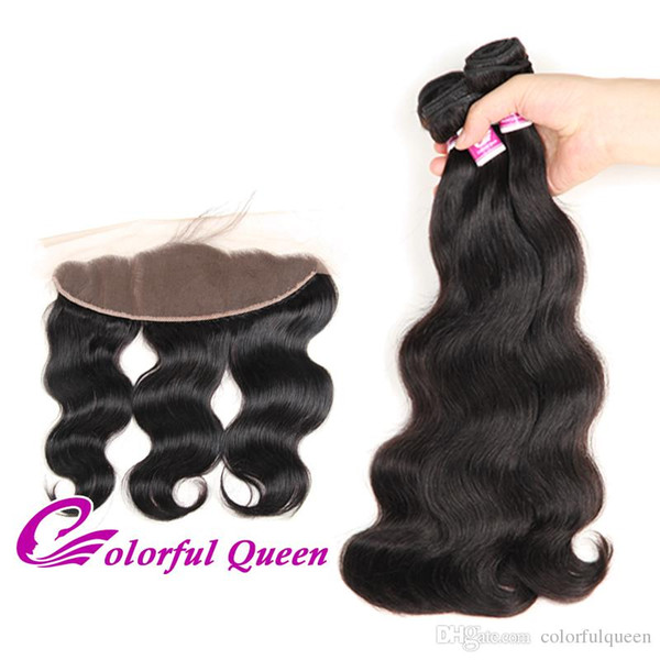 Colorful Queen Brazilian Virgin Hair Lace Frontal Closure with Bundles Wet Wavy 4 Pcs/Lot Virgin Human Hair Weaves with Lace Frontal Closure