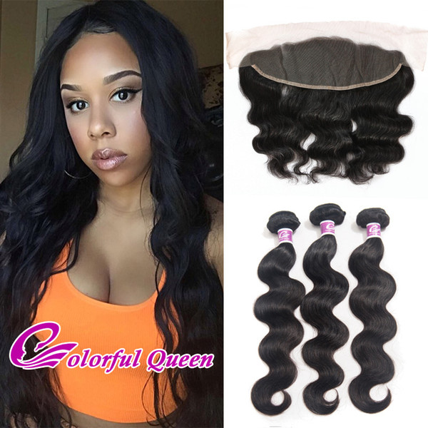 Colorful Queen Hair 3 Bundles With Closure 4Pcs/Lot 13X4 Lace Frontal Closure with Bundles Peruvian Hair Body Wave 3 Bundles with Frontal