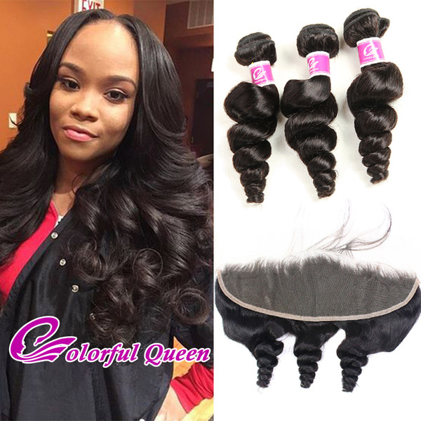 Brazilian Virgin Human Hair Bundle Weaves Closure Loose Wave 4Pcs/Lot Brazilian Hair Loose Wave with 13x4 Lace Frontal Closure Baby Hair