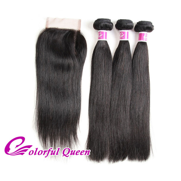 Brazilian Straight Virgin Hair Weave Bundles with Lace Closure Brazilian Straight Hair Weaves Closure 4x4 4 Pcs/Lot Hair with Closure