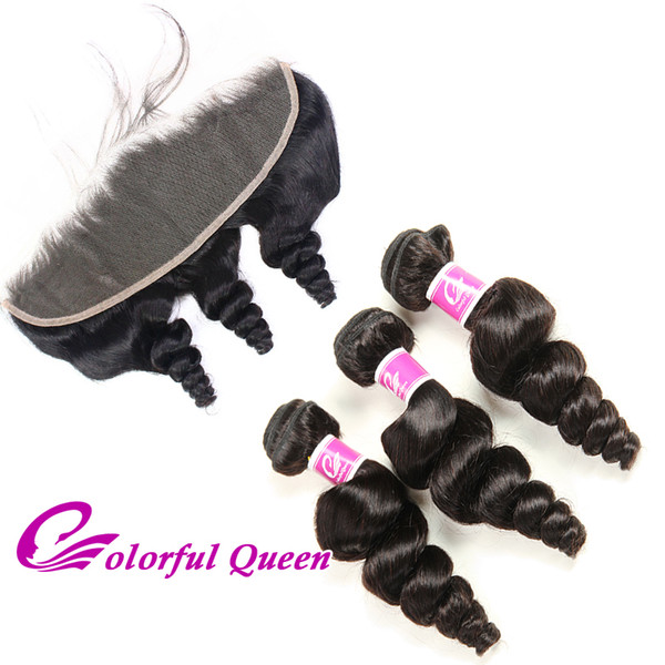 Peruvian Loose Wave Lace Frontal Closure with Bundles Peruvian Virgin Human Hair 3 Bundles with 13x4 Lace Frontal Closure Baby Hair 4Pcs/Lot