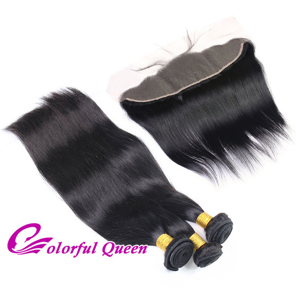 Colorful Queen Virgin Brazilian Straight Hair Lace Frontal Closure with Bundles Virgin Human Hair 3 Bundles Straight Hair with Frontals