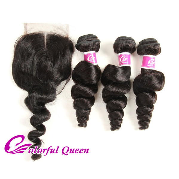 Brazilian Human Hair Loose Wave Bundles with Closure Brazilian Virgin Hair Loose Wave with Lace Closure 3 Pcs Weave Bundles with Closure