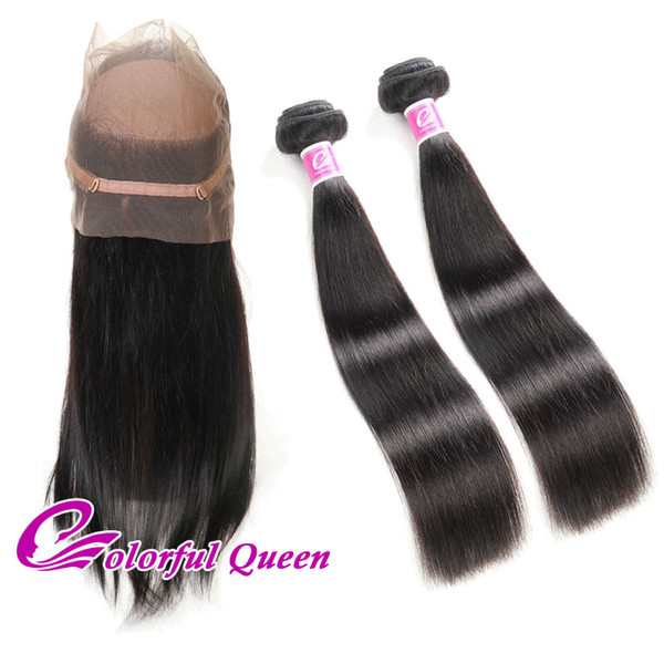 Peruvian Virgin Hair Pre Plucked 360 Lace Frontal with Bundles Straight Body Wave 2pcs Peruvian Human Hair Weaves with 360 Frontal 3Pcs/Lot