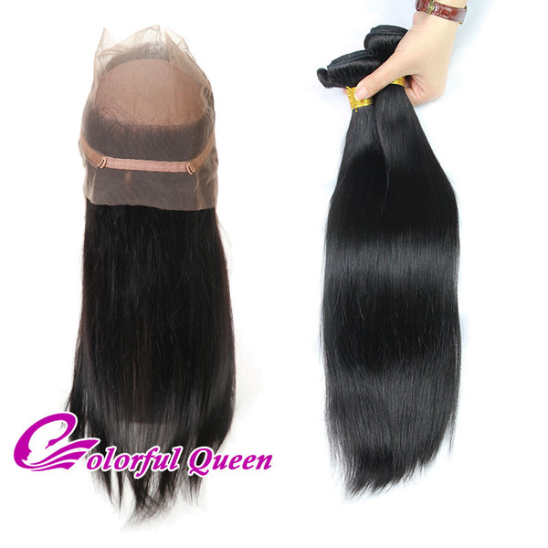 Peruvian Straight Human Hair Bundles with 360 Lace Frontal 2pcs Peruvian Virgin Human Hair Weaves with 360 Frontal Baby Hair 3Pcs/Lot