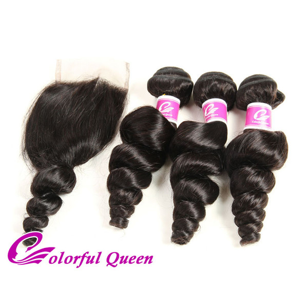 Colorful Queen Peruvian Loose Wave with Closure 100 Unprocessed Loose Curls Peruvian Human Hair 3 Bundles Loose Wave with Closure