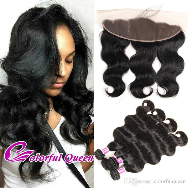 Brazilian Body Wave Bundles with Lace Frontal Closure Baby Hair 5Pcs/Lot Brazilian Virgin Human Hair Weaves with 13x4 Lace Frontal Closures